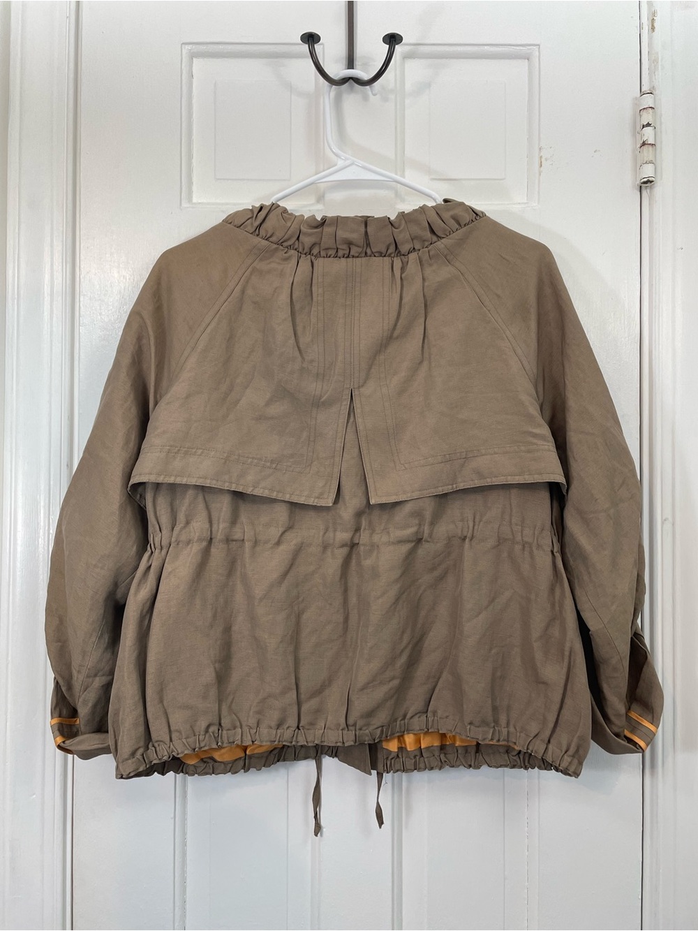 Ali Ro Taupe Brown Ruffle Neck Utility Jacket - Silk Blend - Layering - Size 2 - Picture 2 of 9